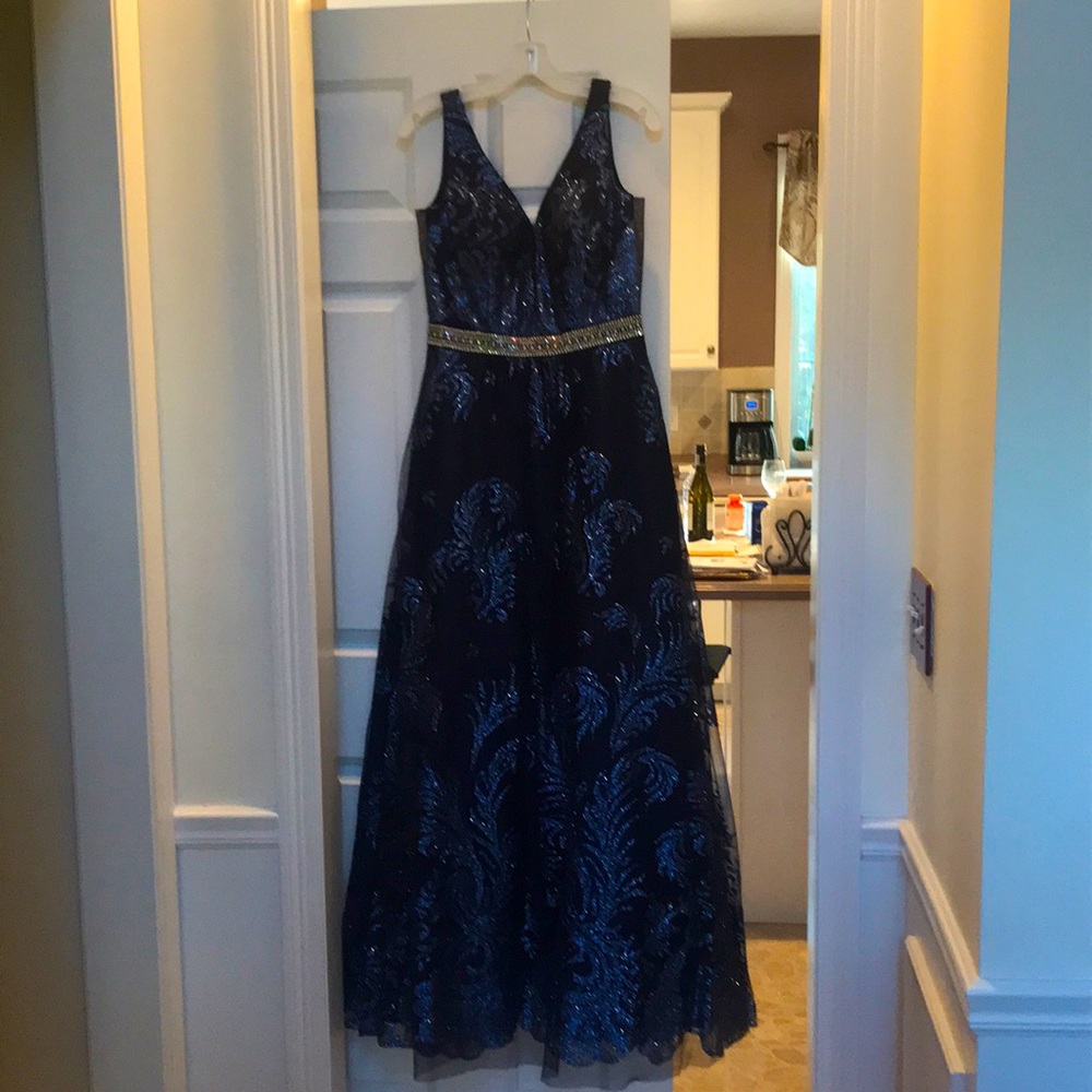 Cachet blue diamond sparkle prom ballgown